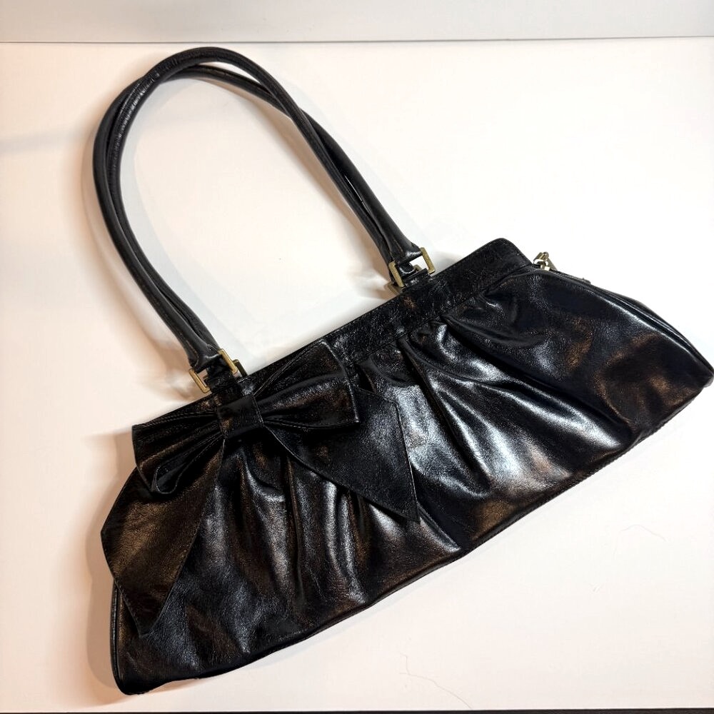 Vintage HOBO Black Leather Shoulder Bag | East-West Design | Pristine Condition